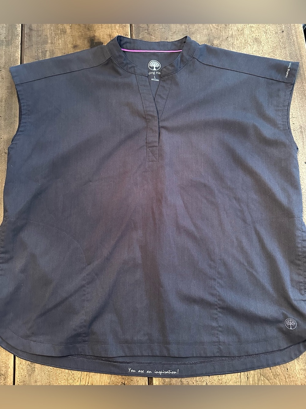 EUC Healing Hands Grey Scrub Top Size L.